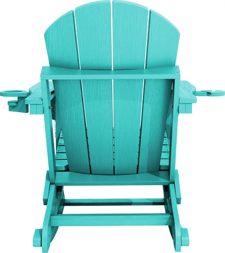 Miniatura 10 de Mecedora Adirondack de KINGYES con Otomana Retráctil y Portavasos, Silla Reclinable de Patio de HDPE Adirondack para Porche, Patio, Balcón, Azul Aqua