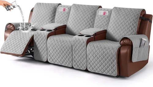 Miniatura 32 de KinCam Funda 100% Impermeable para Loveseat Reclinable con Consola, Fundas Antideslizantes para Sofá Reclinable de 2 Asientos, Funda para Sofá