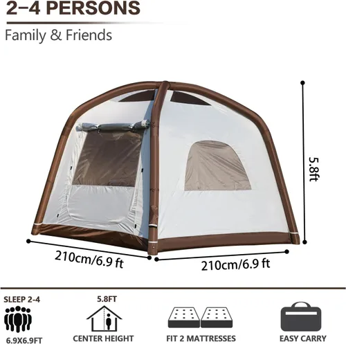 Miniatura 6 de Inflatable Camping Tent,2/4/6/8 Person Glamping Inflatable Tents with Awning, Quick Setup Blow Up Tents with Pump, Waterproof Oxford Inflatable 2-4