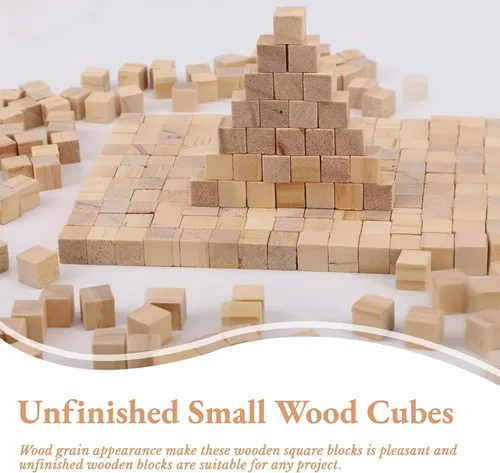 Miniatura 8 de Cubos de madera, 100 unidades, bloques de madera de 0.4 in, cubos de madera sin terminar, pequeños bloques cuadrados de madera para manualidades