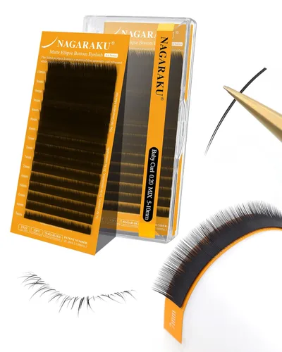 Miniatura 128 de NAGARAKU Extensiones de pestañas elipse con puntas abiertas planas, pestañas individuales de 0.006 in, rizo C, bandeja de mezcla de 0.315-0.591 in