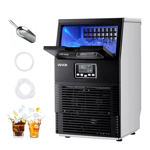 VEVOR Máquina comercial para hacer hielo, 80 libras/24 horas con almacenamiento de 12 libras, 32 cubos por ciclo, máquina de hielo independiente de