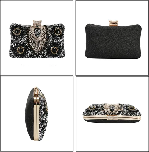 Miniatura 4 de COAIMANEY Bolso de mano de lentejuelas brillantes con diamantes de imitación para mujer, bolso de mano de noche, bolso de hombro para boda, fiesta