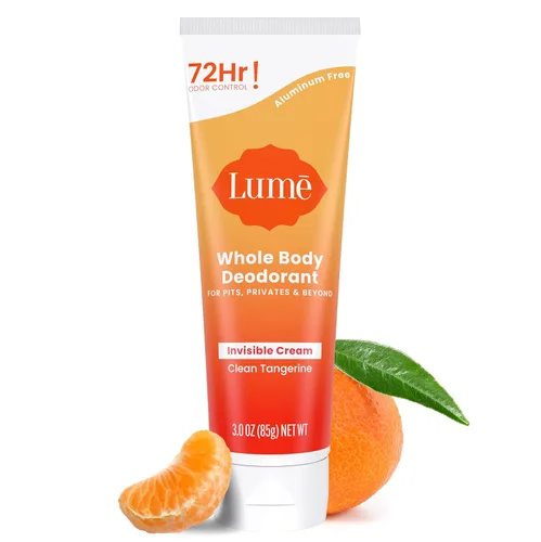 Lume Desodorante para todo el cuerpo, tubo de crema invisible, control de olores de 72 horas, sin aluminio, sin bicarbonato de sodio, seguro para la