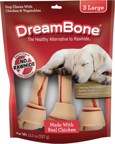 DreamBone Grandes Masticables con Pollo Real, Masticables sin Piel para Perros, Deleita a Tu Perro con una Masticable sin Piel Cruda, 3 Unidades