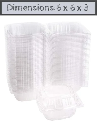 Miniatura 3 de Recipientes de postre (paquete de 25 – 6 x 6 x 3) contenedores de plástico desechables para alimentos, contenedor de alimentos transparente