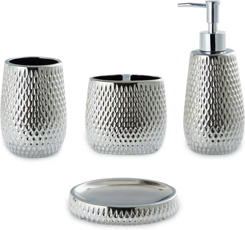 Miniatura 9 de Juego de accesorios de baño dorados, 4 piezas de cerámica para decoración de baño, incluye dispensador de loción, soporte para cepillos de dientes
