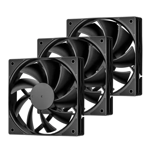 DARKROCK Paquete de 3 ventiladores de carcasa de computadora de 120 mm negros de alto rendimiento de enfriamiento de bajo ruido de 3 pines 1200 RPM