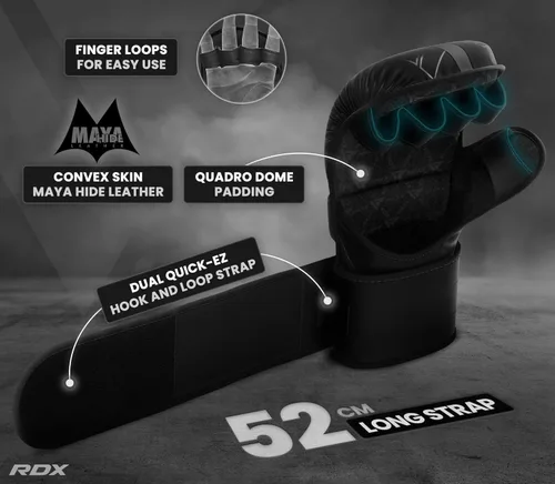 Miniatura 5 de Guantes RDX MMA para artes marciales, boxeo, entrenamiento de combate, guantes híbridos de palma abierta para hombres y mujeres, cuero maya hide