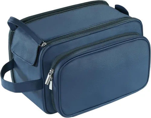 Miniatura 10 de Neceser grande para hombres, organizador de artículos de tocador de viaje de cuero PU, kit Dopp, bolsa de afeitar resistente al agua para artículos
