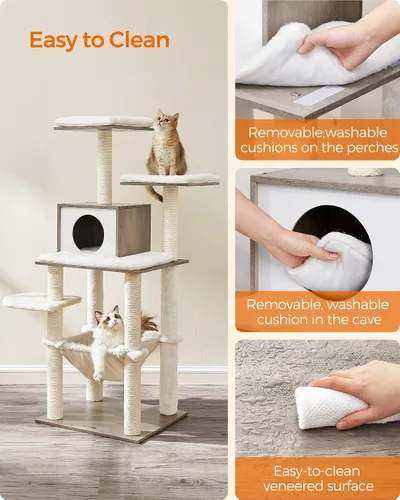 Miniatura 3 de Feandrea Árbol para gatos, torre moderna de 54.3 pulgadas para gatos de interior, condominio para gatos de varios niveles, felpa ultrasuave, postes