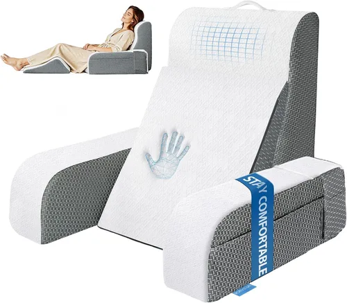 Miniatura 10 de Kayfia Almohada de lectura, almohada de espalda 10 en 1 para cama sentada con reposabrazos desmontable, almohada de respaldo con espuma
