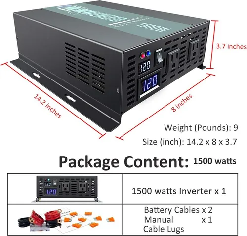 Miniatura 5 de WZRELB Inversor solar de onda sinusoidal pura de 1500 W, 24 V CC a 120 V CA, inversor de corriente fuera de la red para camping RV
