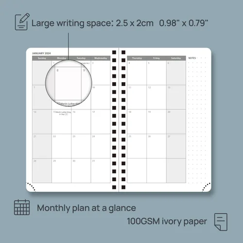 Miniatura 3 de POPRUN Agenda semanal 2024, tamaño de bolsillo, 4 x 6.25 pulgadas, calendario pequeño para bolso con cubierta suave en espiral, regla de plástico