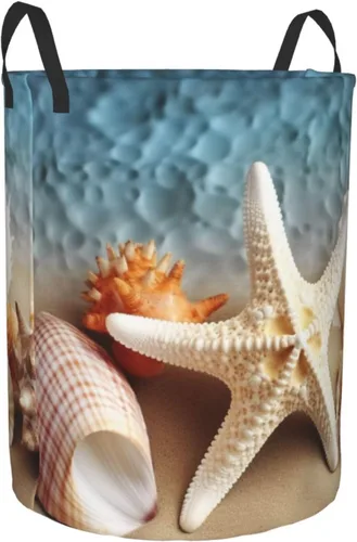Miniatura 2 de Starfish Coral and Seashell print Circular Hamper Waterproof Storage Bin Organizer Basket Laundry Hamper With Handles For Clothes Toys Small