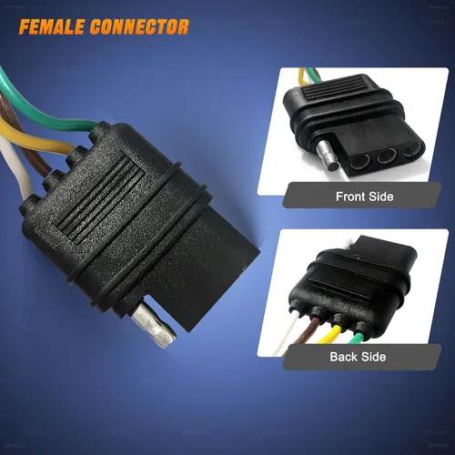 Miniatura 2 de Extensión de cable de remolque 4 vías 4 pines, enchufe de 4 cables 4 planos con enchufe macho y hembra 18 AWG 26 pulgadas, extensor de arnés