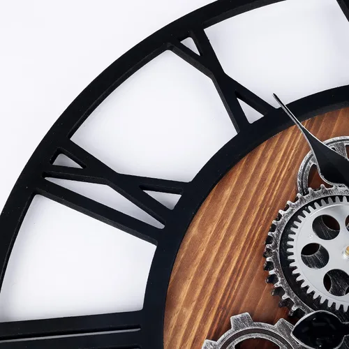 Miniatura 8 de Lafocuse Reloj de pared de engranaje móvil real de 23 pulgadas, reloj de pared grande de madera Steampunk para decoración de sala de estar