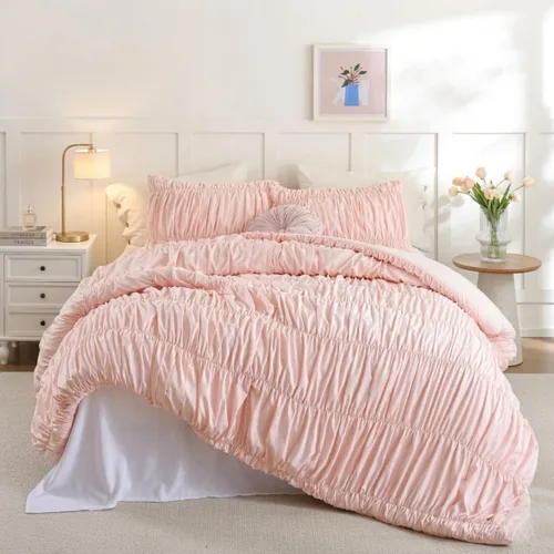 Miniatura 9 de Juego de edredón Beige de weigelia, estilo bohemio, tamaño individual, con edredón en crema y 1 funda de almohada - Juego de cama suave y ligero
