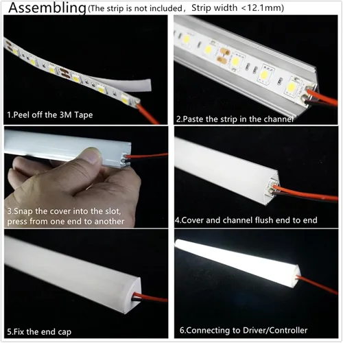Miniatura 7 de THMOOTHER Tira LED con forma de V de 6.56 pies, resistente a los rayos UV, difusor de canal negro, paquete de 10 perfiles de aluminio con cubierta