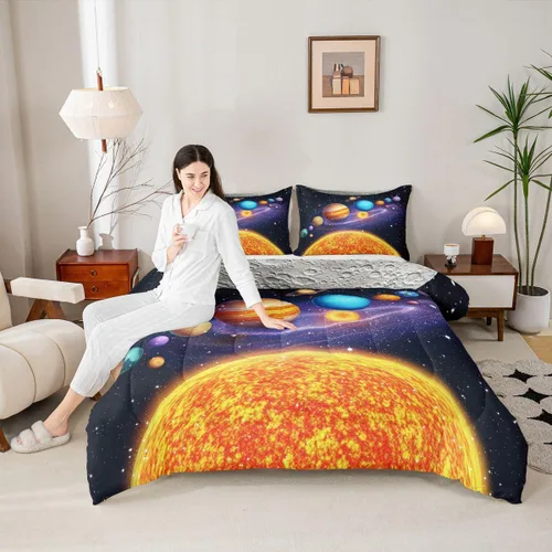 Miniatura 2 de Erosebridal Universe Galaxy - Juego de edredón para niñas y niños, juego de ropa de cama de galaxia para adolescentes, planeta, tierra, estrellas