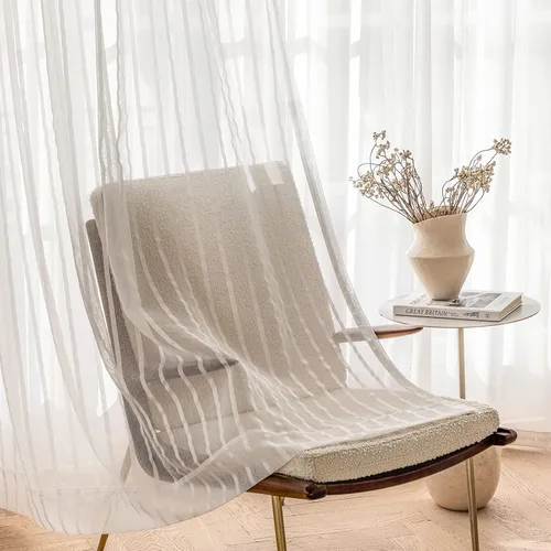 Miniatura 10 de 2 paneles de cortinas traslúcidas blancas de 54 pulgadas de largo, paneles transparentes de lino con textura para ventana, cortinas plisadas