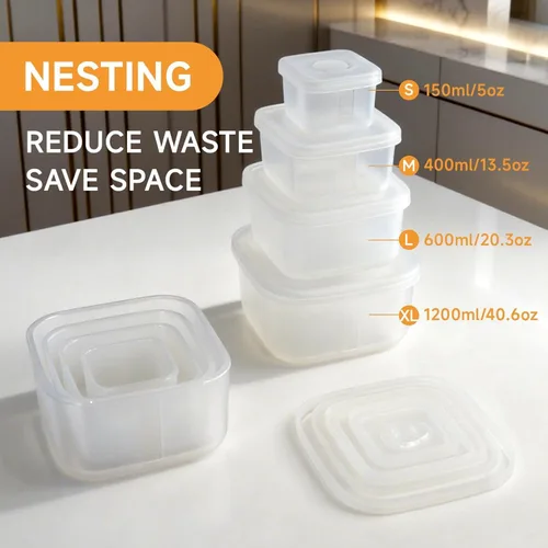 OTB Juego de 2 recipientes de silicona reutilizables transparentes, cajas de almacenamiento de alimentos de silicona sin fugas, sin BPA, herméticos,