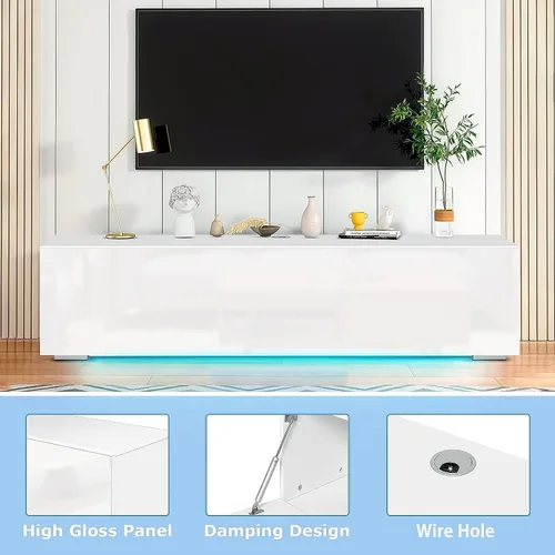 Miniatura 7 de Soporte de TV flotante con LED para TV de 60, 65, 70 pulgadas, brillante centro de entretenimiento moderno montado en la pared con almacenamiento