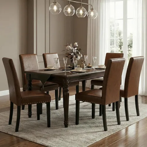 Miniatura 11 de LSSBOUGHT Juego de 2 sillas de comedor, modernas sillas de comedor, silla de cocina tapizada de piel sintética con clavos de cobre vintage