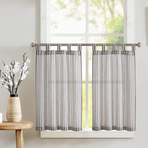 Miniatura 75 de jinchan - Cortinas de lino a rayas para cocina de 20 pulgadas de largo, cortinas de varios niveles, estilo granja moderna de café, tratamientos