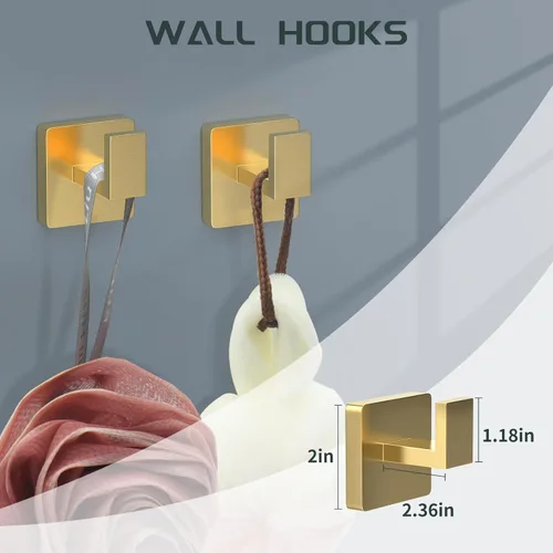 Miniatura 5 de Dorudon atrox Juego de herrajes de baño dorados de 7 piezas con accesorios de baño dorados cepillados - Cuadrado 2 barras para toallas portatoallas
