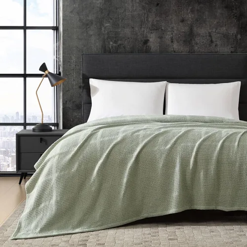 Miniatura 9 de Kenneth Cole - Manta tamaño King, manta de algodón 100% texturizado de rejilla de gofre para cama o sofá, ligera y transpirable para comodidad Negro