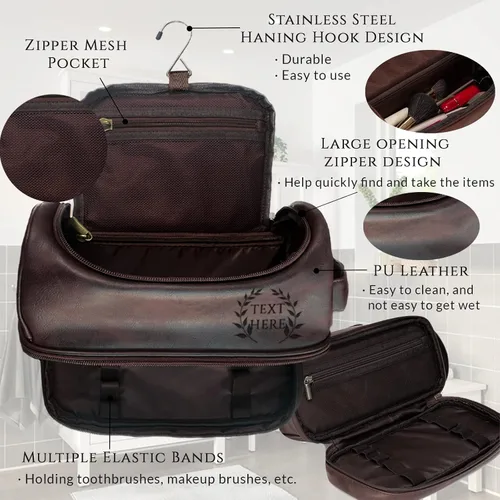 Miniatura 2 de xrlsg Neceser personalizado para hombres, kit de organizador de viaje de piel sintética grabada personalizada con gancho para colgar, regalo
