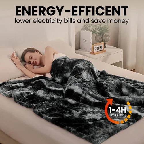 Miniatura 9 de Manta eléctrica térmica de 50"x60", manta eléctrica de lujo de pelo sintético de conejo negro, manta eléctrica de calentamiento rápido, suave
