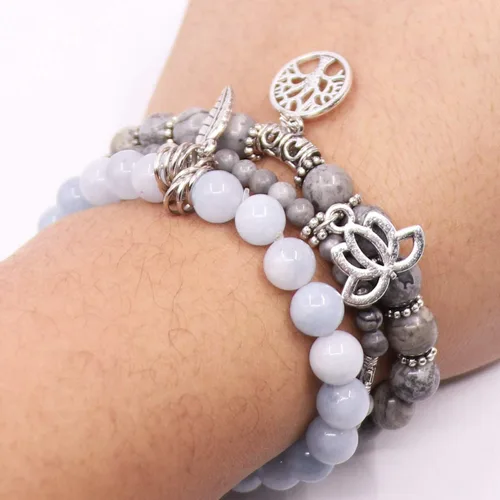 Miniatura 5 de UEUC - Pulseras Reiki, apilables, de piedras curativas, cristales, con dije del árbol de la vida, yoga y hoja de loto, contra la ansiedad