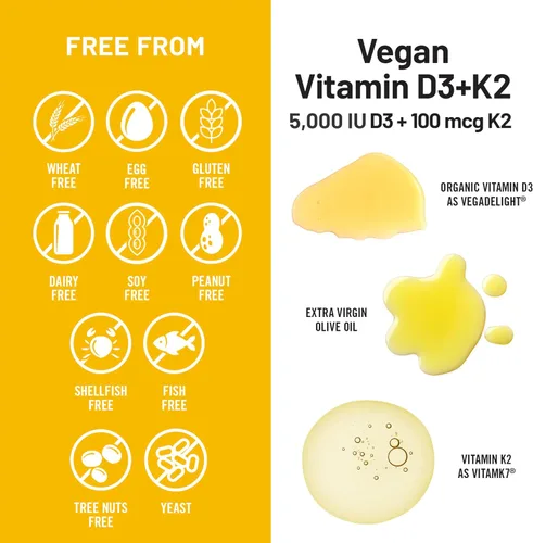 Miniatura 5 de NatureWise Vitamina vegana D3 + K2 – D3 natural 5000IU + vitamina K2 natural 100mcg – Soporte óseo – Alta absorción con aceite de oliva orgánico