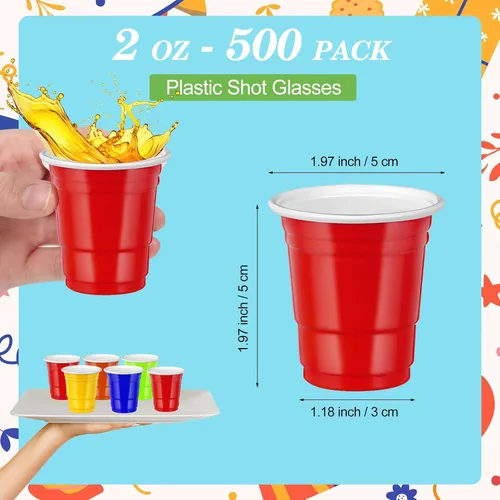 Miniatura 2 de 500 piezas vasos de chupito de 2 onzas de colores surtidos, vasos de chupito coloridos de plástico neón para beber, degustaciones servidas