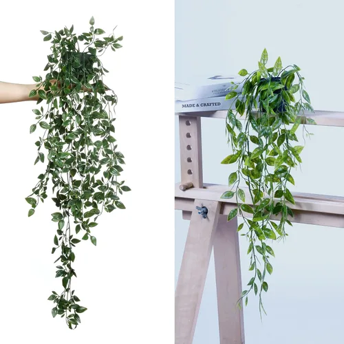 Miniatura 4 de Sggvecsy Plantas colgantes falsas, paquete de 3 plantas artificiales de eucalipto en maceta, mandala de eucalipto sintético, vainas de guisantes 3