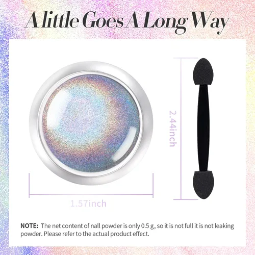 Miniatura 6 de Born Pretty Polvo de Uñas Holográfico Fino Efecto Arco Iris Iridescente Multi Cromo para Manicura en Polvo de Pigmento Holográfico para Salón, Arte