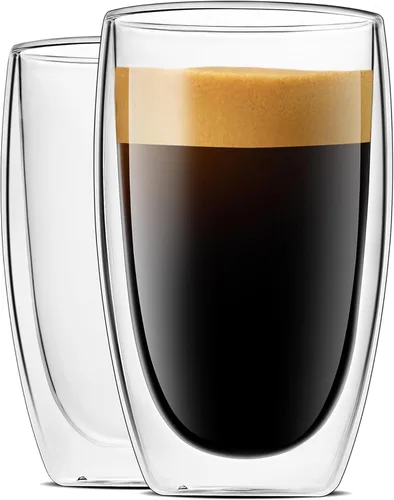 LUXU Tazas de café de vidrio de doble pared de 16 onzas, paquete de 2 tazas de café de alta calidad, tazas de café de vidrio con aislamiento de