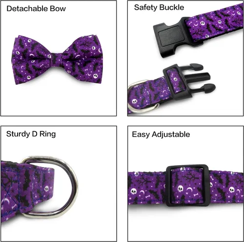 Miniatura 5 de TDTOK Collar de perro de Halloween con corbatín ajustable para Halloween, collar espeluznante para perro con hebilla de plástico ecológica