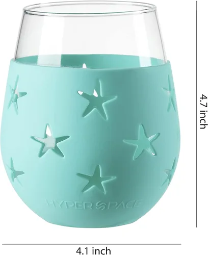 Miniatura 2 de Hyperspace Copa de vino sin tallo de 20 onzas, vaso para bebidas con funda protectora de silicona, juego de 2 piezas (estrella turquesa y gris)