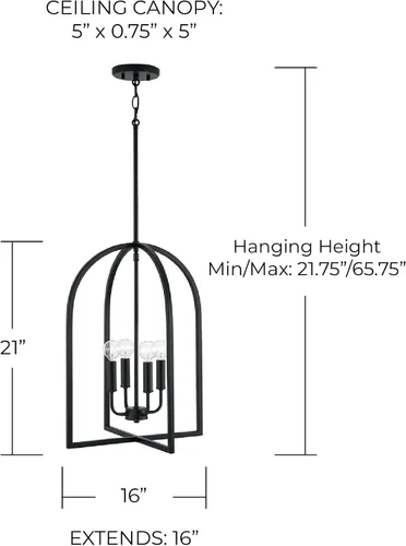 Miniatura 2 de HomePlace Lighting 548841MB Lawson - Lámpara moderna minimalista de mediados de siglo para vestíbulo, 4 luces, 240 vatios en total, 21 pulgadas
