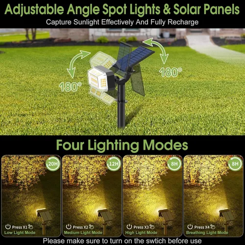 Miniatura 4 de WENATY 102 luces LED solares para exteriores, resistentes al agua, focos solares para exteriores con 4 modos de luz, foco solar de paisaje