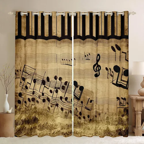 Cortinas con teclas de piano, notas musicales, cortinas de ventana para niños, niñas, adolescentes, con patrón musical, cortinas de ventana para