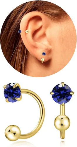 Miniatura 27 de Pequeños aretes de piedra natal natural de 0.118 pulgadas para mujeres, adolescentes y niñas, pequeños aretes de medio aro para cartílago