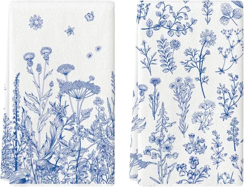 Miniatura 8 de Artoid Mode Toallas de Cocina con Flores Silvestres, Toallas de Cocina de Hojas de 18x26 Pulgadas, Toallas de Mano para Decoración Festiva, Juego