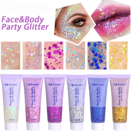 Gel con purpurina azul para rostro y cuerpo, lentejuelas de sirena, labios, uñas, accesorios para festivales, rave, purpurina líquida holográfica
