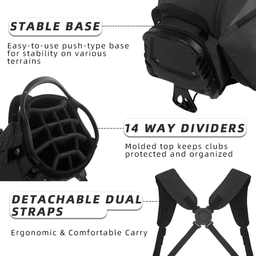 Miniatura 2 de Bolsa de golf de 14 vías, bolsas de golf ligeras con soporte para hombres y mujeres Negro