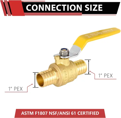 Miniatura 2 de EFIELD Válvula de bola de cierre de puerto completo de latón Pex de 1 pulgada, mango amarillo certificado UPC de latón (VALVE020)