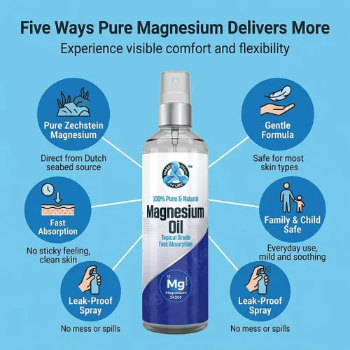 Miniatura 5 de Spray de aceite de magnesio puro, grande de 8 onzas líquidas, grado USP, puro 100% natural, procedente directamente del fondo marino de Zechstein